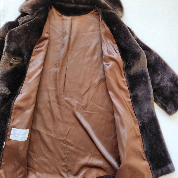 Vintage Mar Del Chocolate Brown Faux Fur Coat Glam Sexy Old Money Winter Pretty - Picture 7 of 15